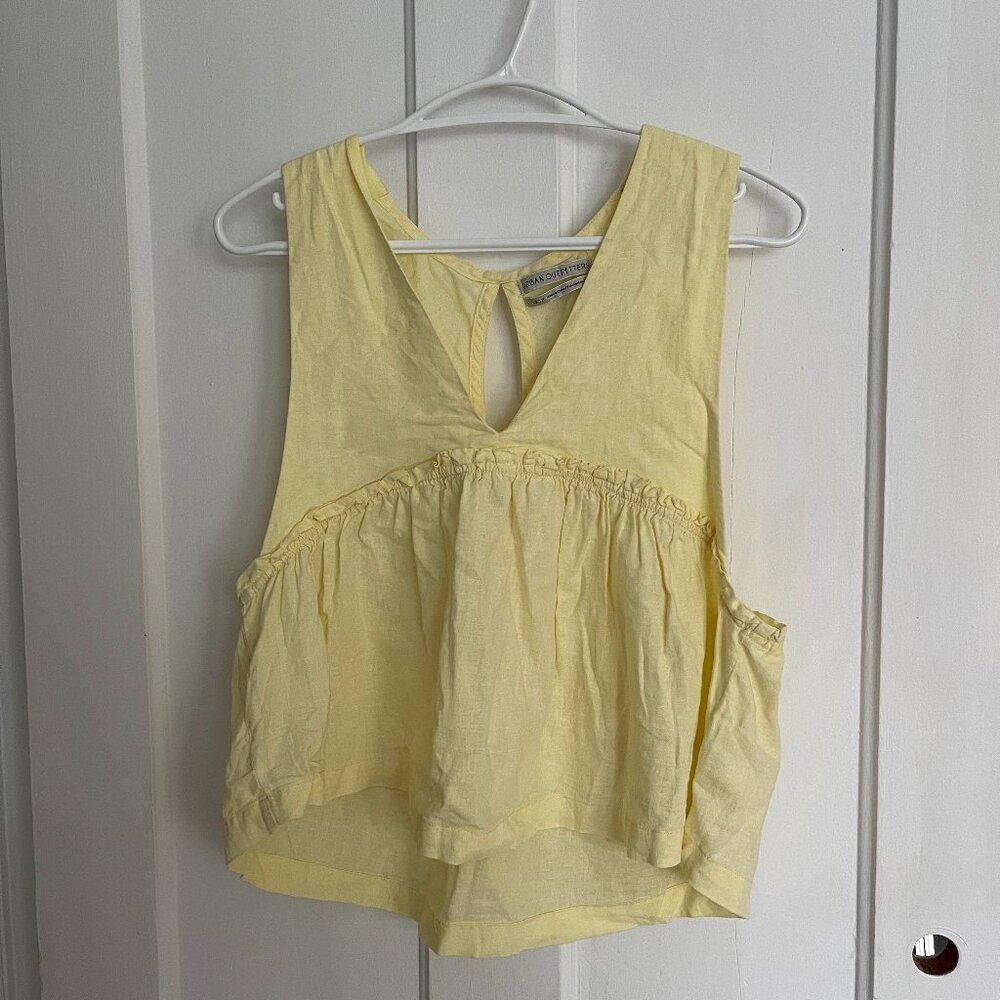 Butter Yellow Linen Sleeveless Babydoll Peplum Top